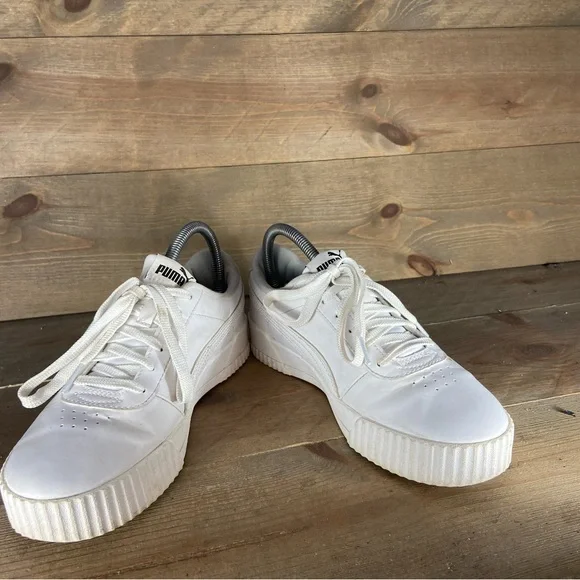 Puma carina Womens size 7.5 shoes white leather comfort casual sneakers - Picture 3 of 8